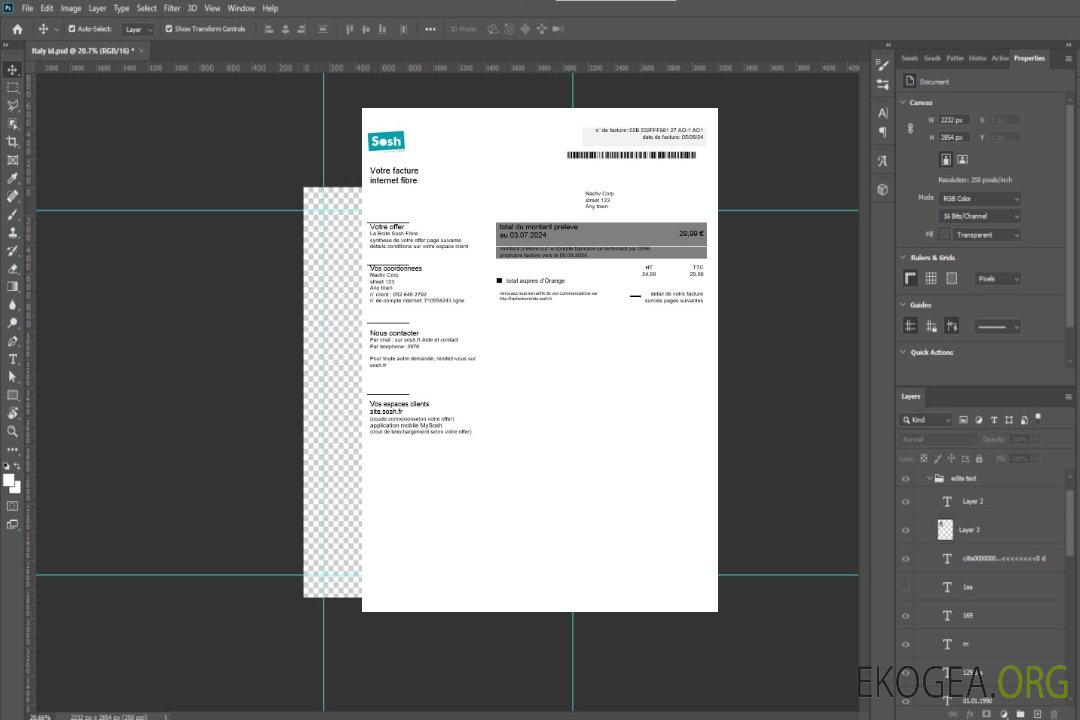 Modèle Word et PDF de facture de services publics pour les entreprises France Sosh1 template